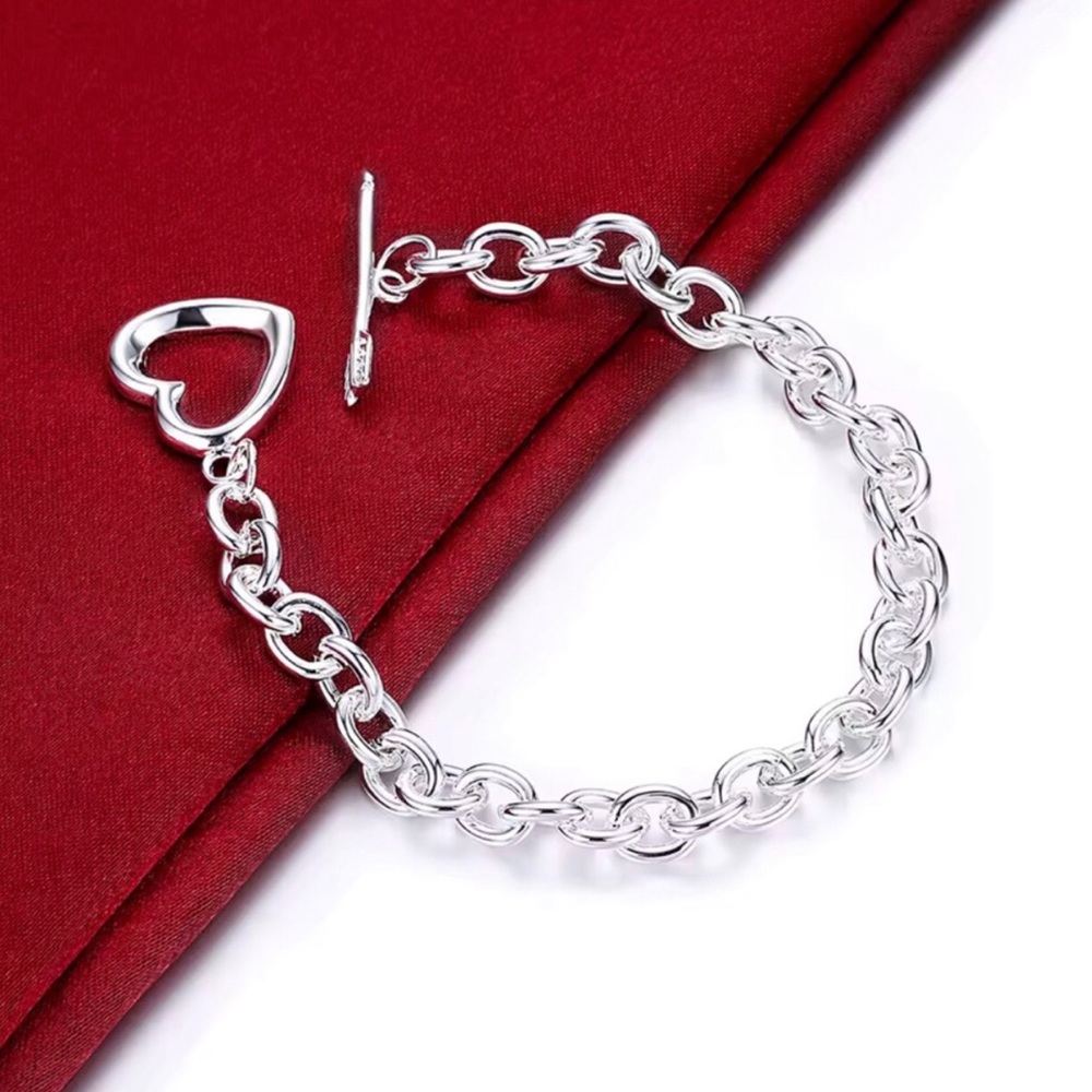 Sterling Silver Heart Toggle Chain Bracelet